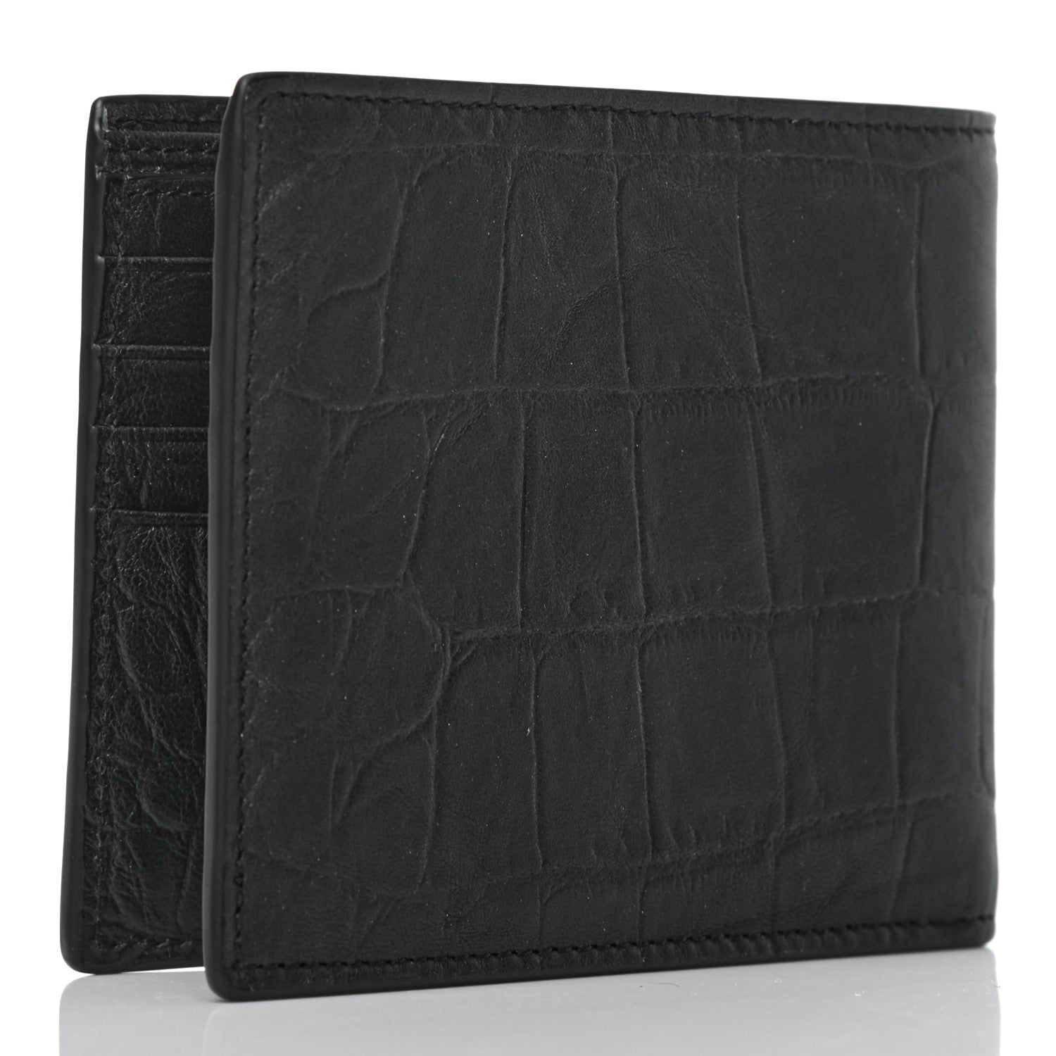 Saint Laurent Calfskin Crocodile Embossed Monogram Bifold Wallet Black 3 of 7