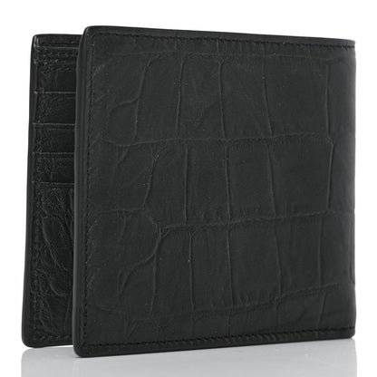 Saint Laurent Calfskin Crocodile Embossed Monogram Bifold Wallet Black 3 of 7