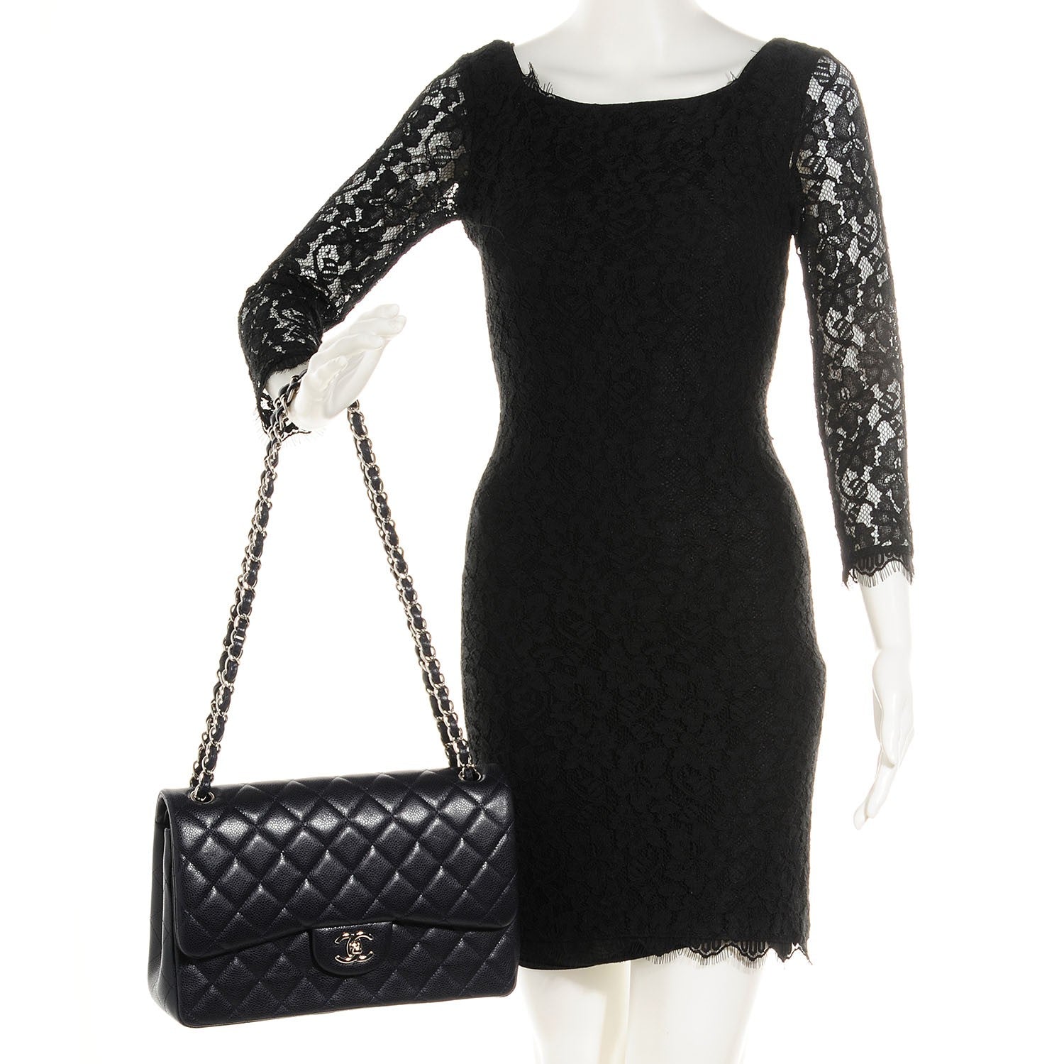 Chanel Caviar Quilted Jumbo Double Flap Navy Blue 2 of 9