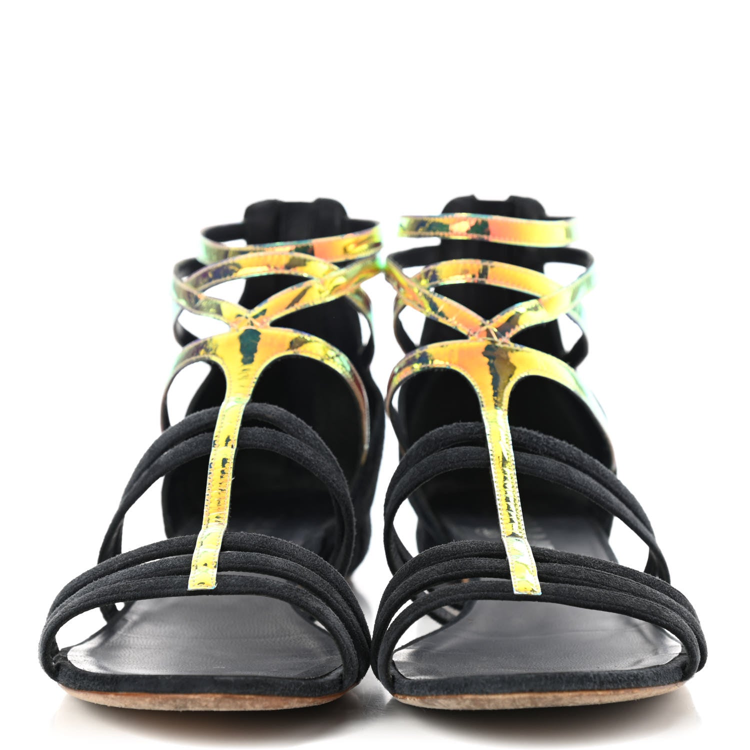 Chanel Suede Iridescent Patent Caged Sandals 38 Navy Blue 2 of 11