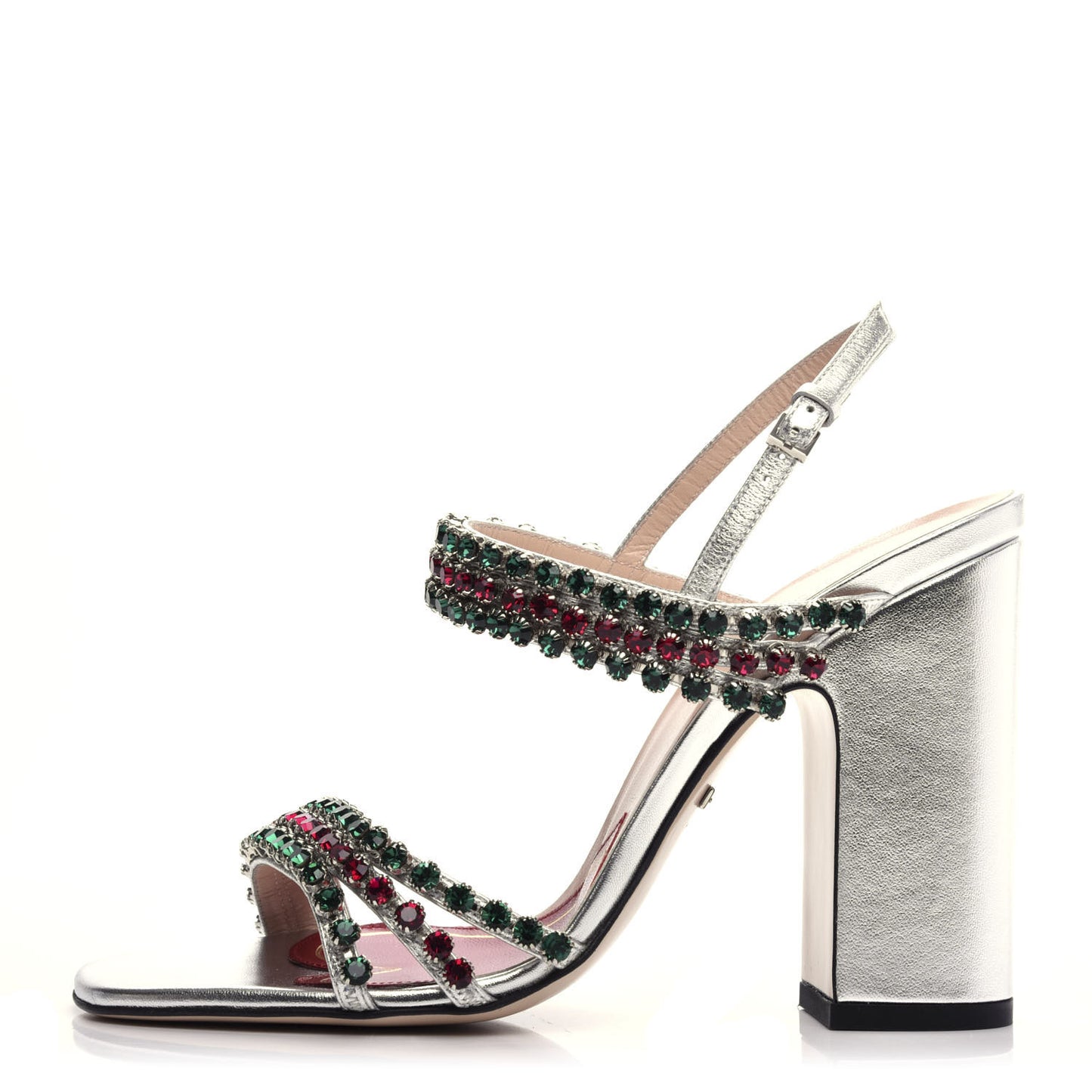 Nappa Silk Crystal Bertie High Heel Sandals 37 Argento
