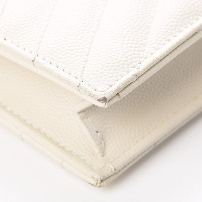 Saint Laurent Grain De Poudre Matelasse Chevron Monogram Envelope Chain Wallet Dove White 11 of 21