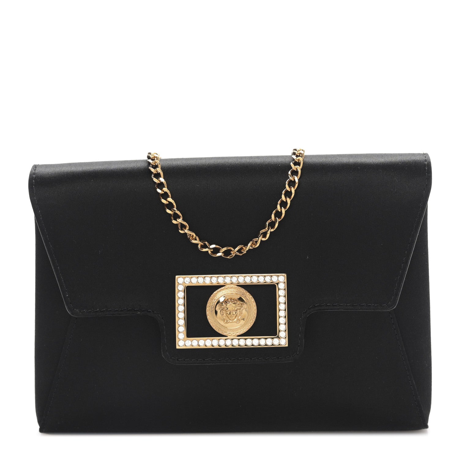 Versace Satin Crystal La Medusa Pouch On Chain Black 1 of 8