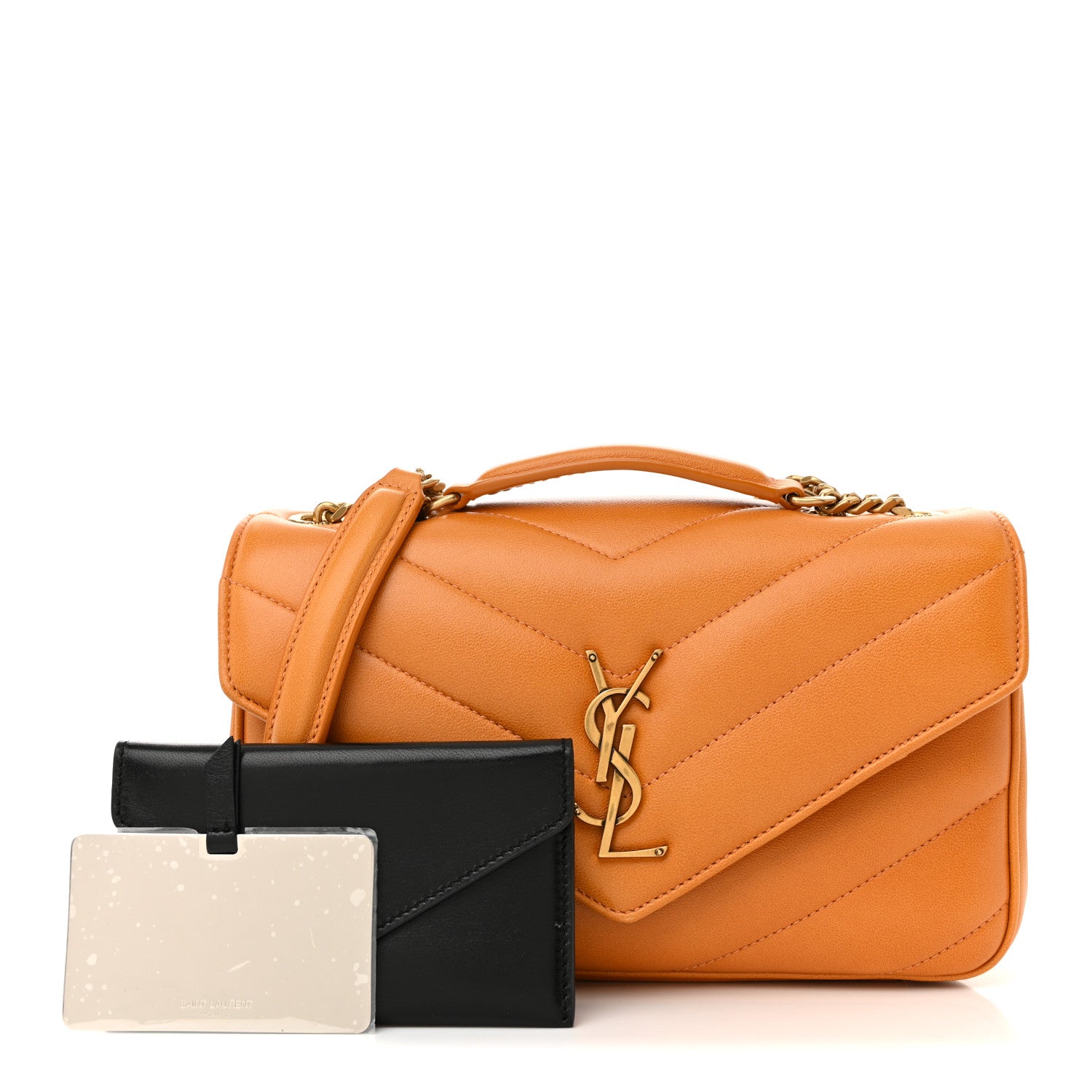 Saint Laurent Lambskin Chevron Quilted Small Loulou Bag Sunflower 3 of 12