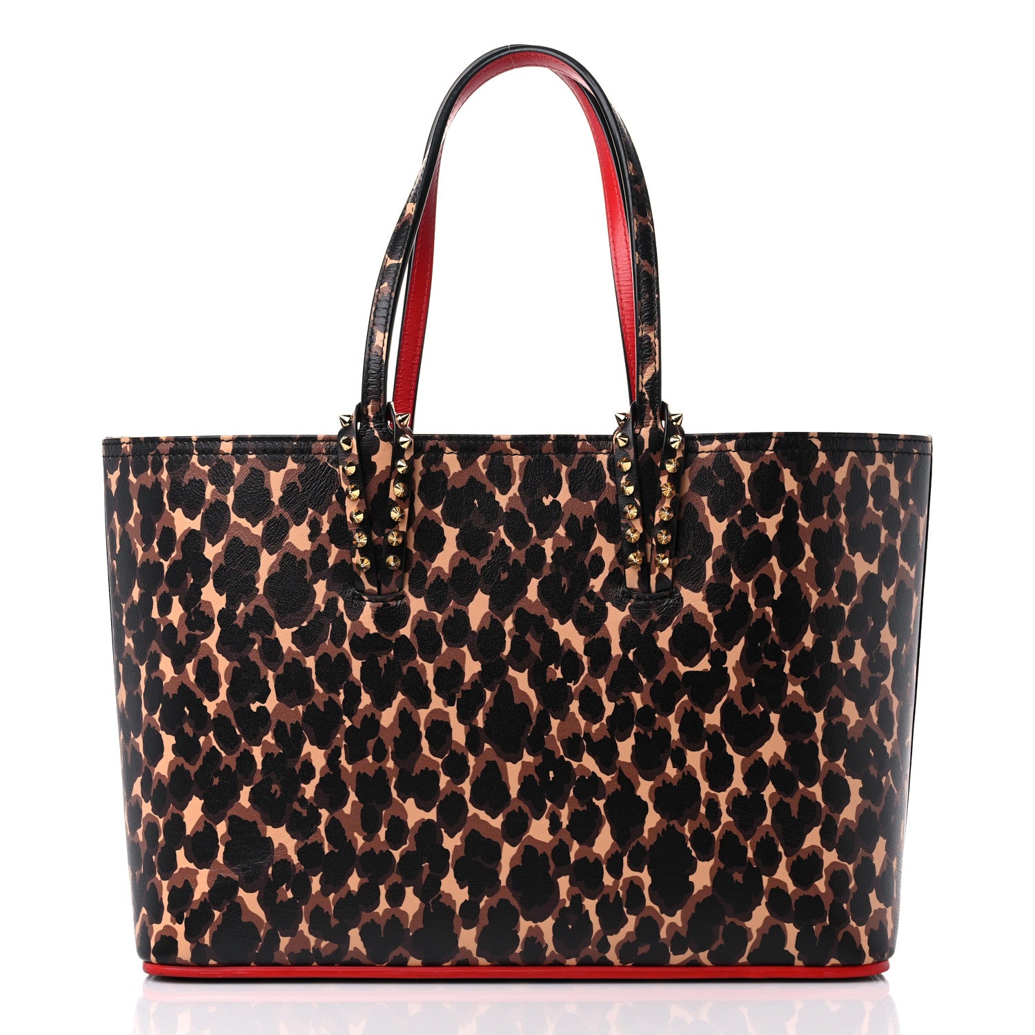 Christian Louboutin Calfskin Leopard Print Spikes Small East West Cabata Tote Brown 3 of 17