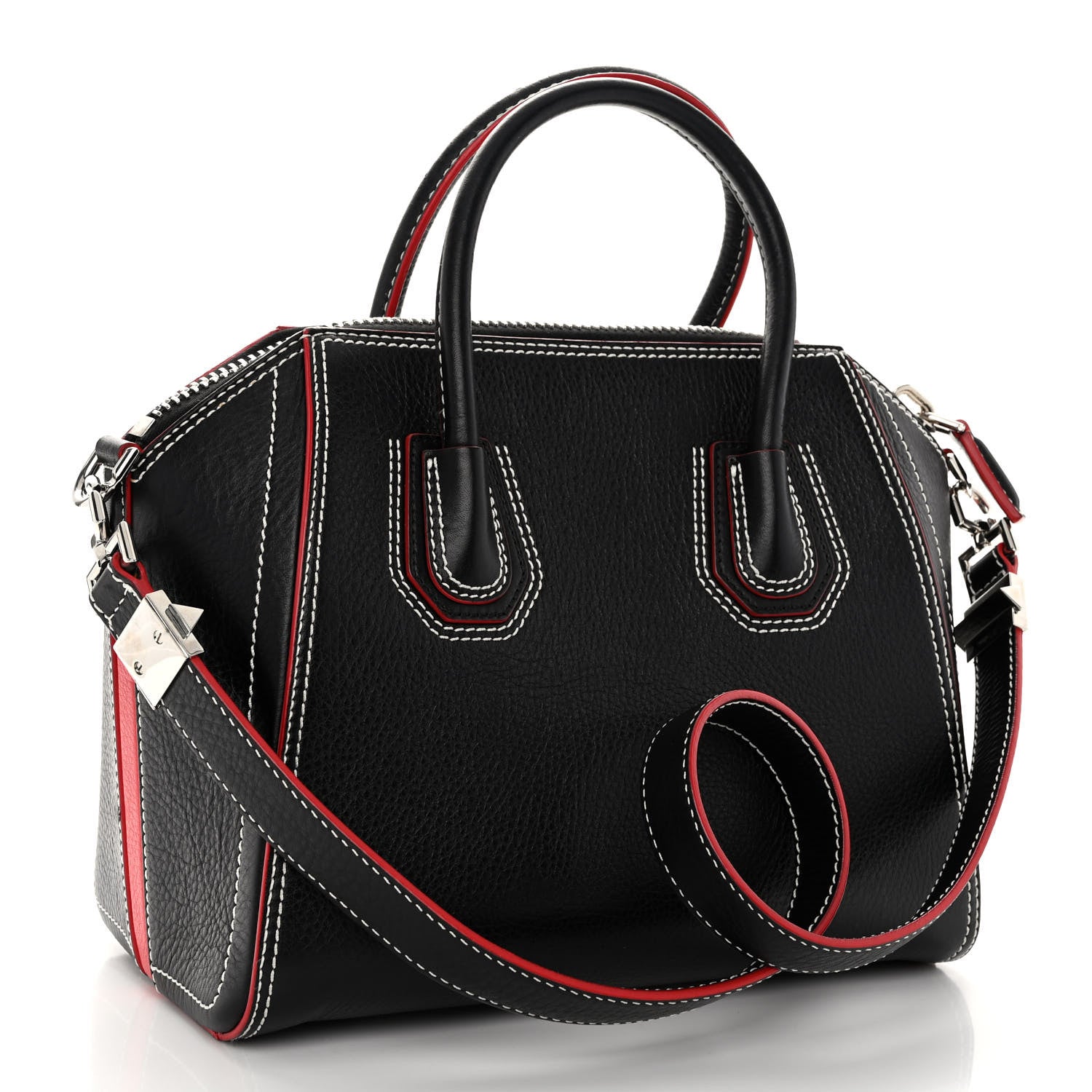 Givenchy Calfskin Bi-Color Topstitch Small Antigona Black Red 3 of 9