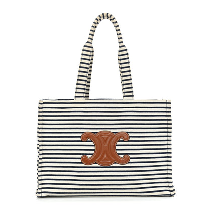 Celine Canvas Calfskin Striped Triomphe Cabas Brown 1 of 10