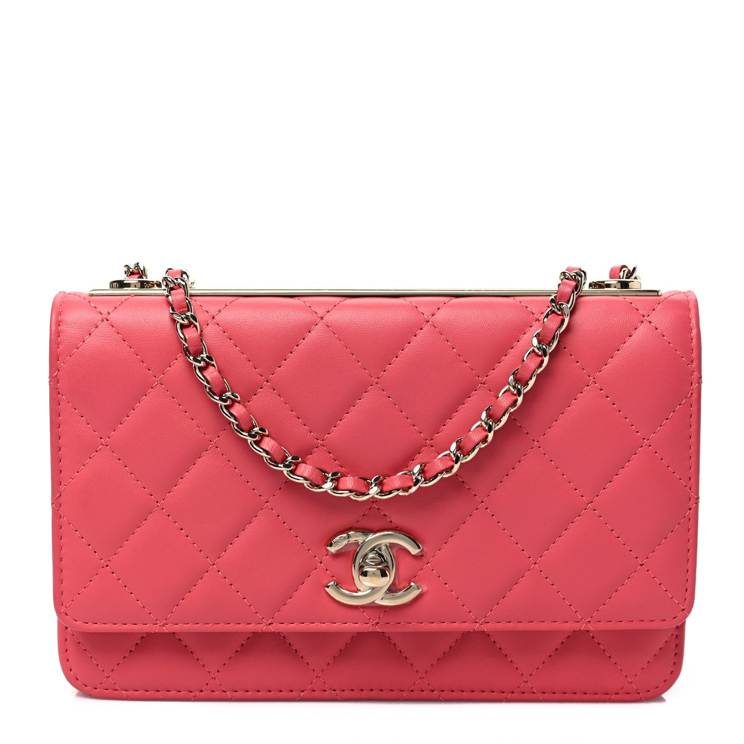 Chanel Lambskin Quilted Trendy CC Wallet On Chain WOC Bright Pink 1 of 7
