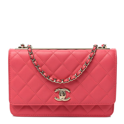 Chanel Lambskin Quilted Trendy CC Wallet On Chain WOC Bright Pink 1 of 7