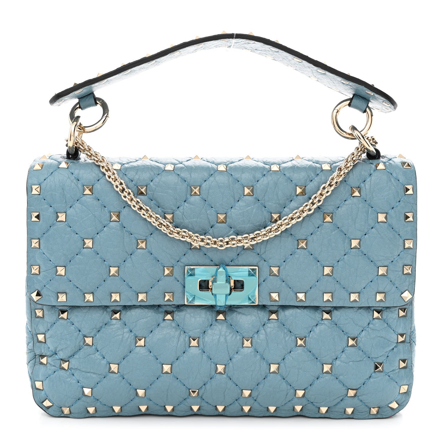 Valentino Garavani Craquele Nappa Medium Rockstud Spike Shoulder Bag Nube 1 of 11