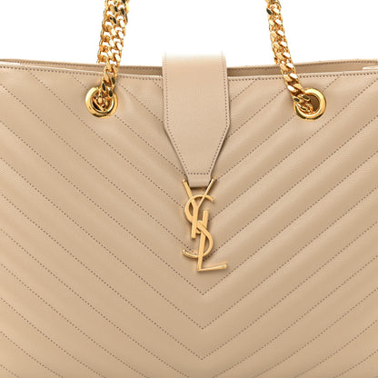 Saint Laurent Grain De Poudre Matelasse Chevron Monogram Shopping Bag Nude Powder 8 of 10