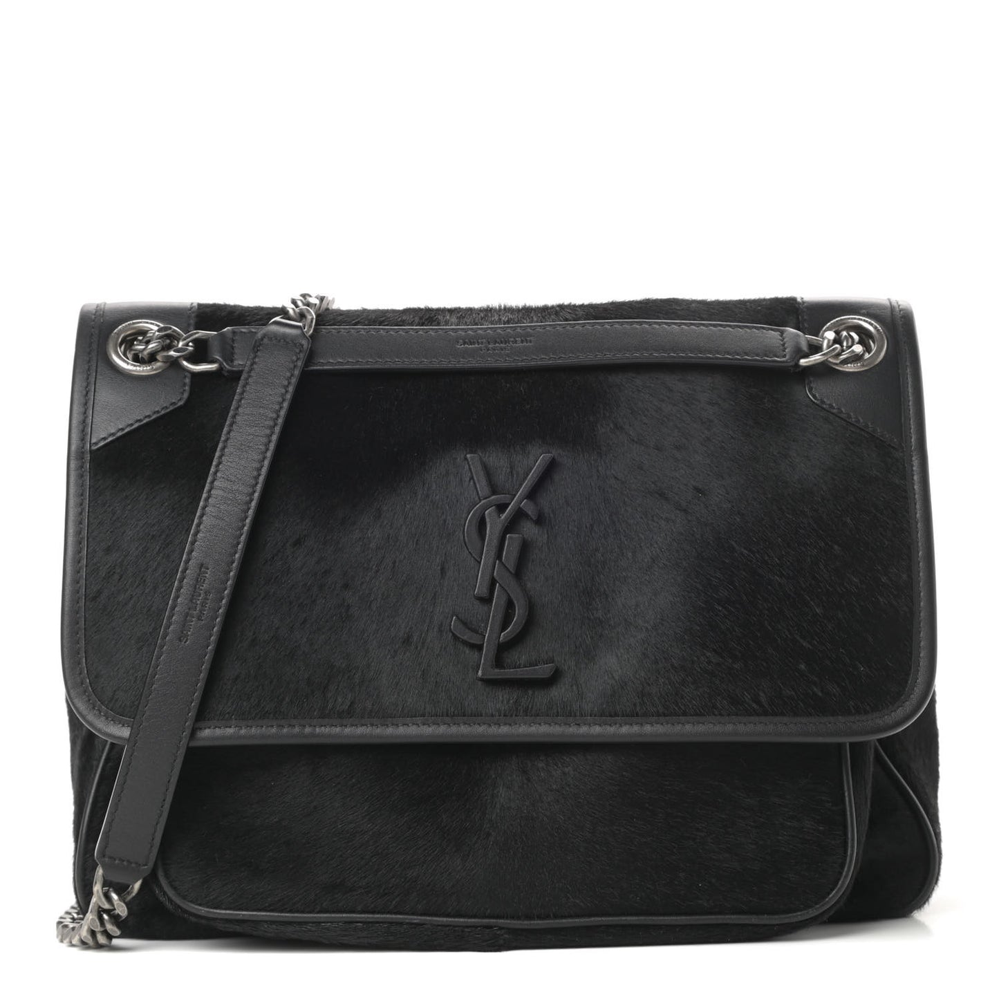 Calf Hair Matelasse Monogram Medium Niki Chain Satchel Black