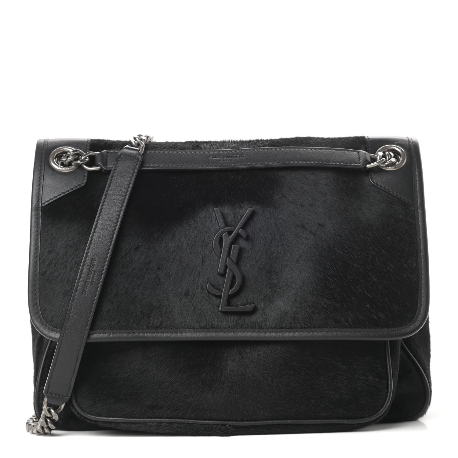 Saint Laurent Calf Hair Matelasse Monogram Medium Niki Chain Satchel Black 1 of 12