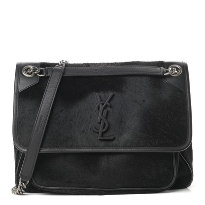 Saint Laurent Calf Hair Matelasse Monogram Medium Niki Chain Satchel Black 1 of 12
