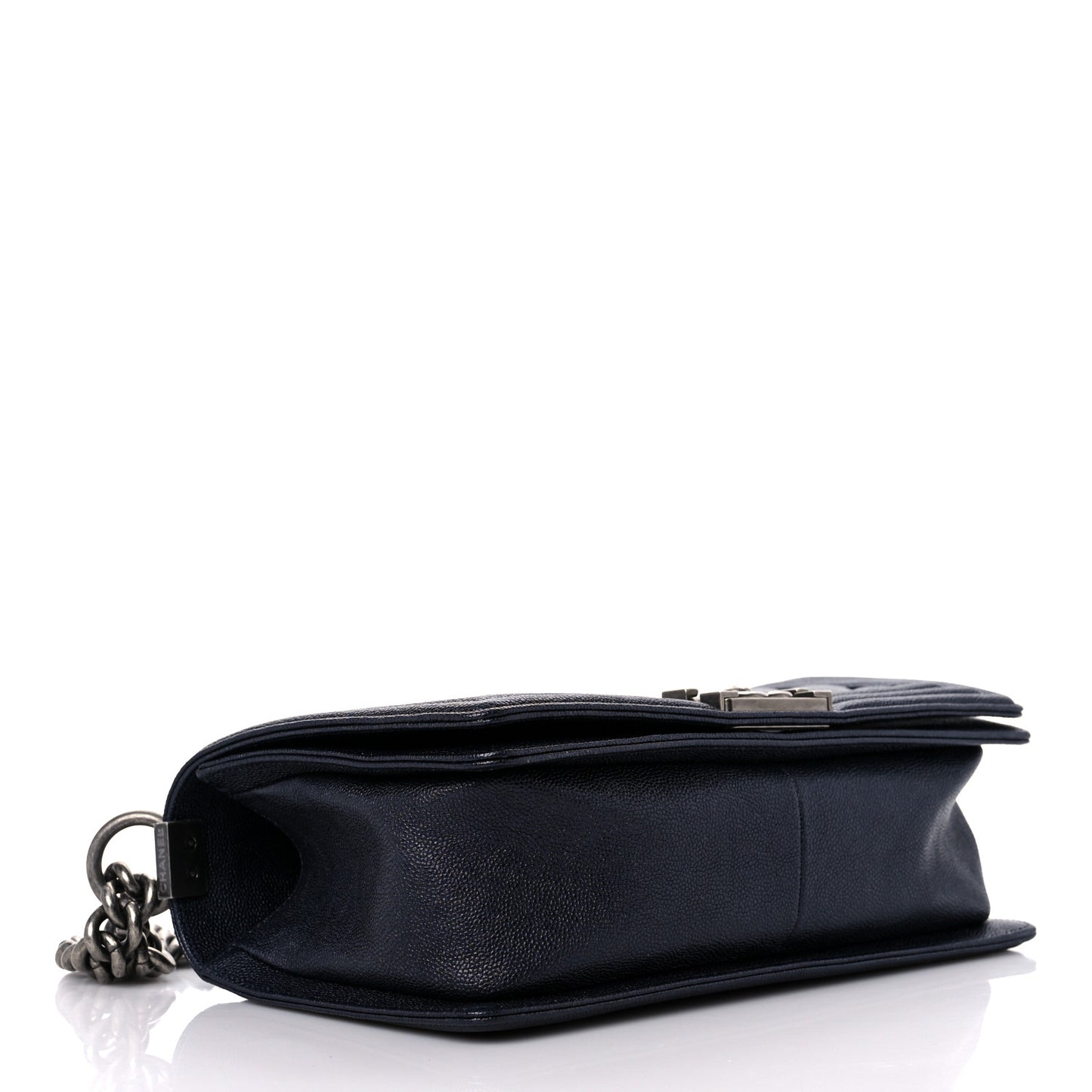Caviar Chevron Quilted Medium Boy Flap Navy