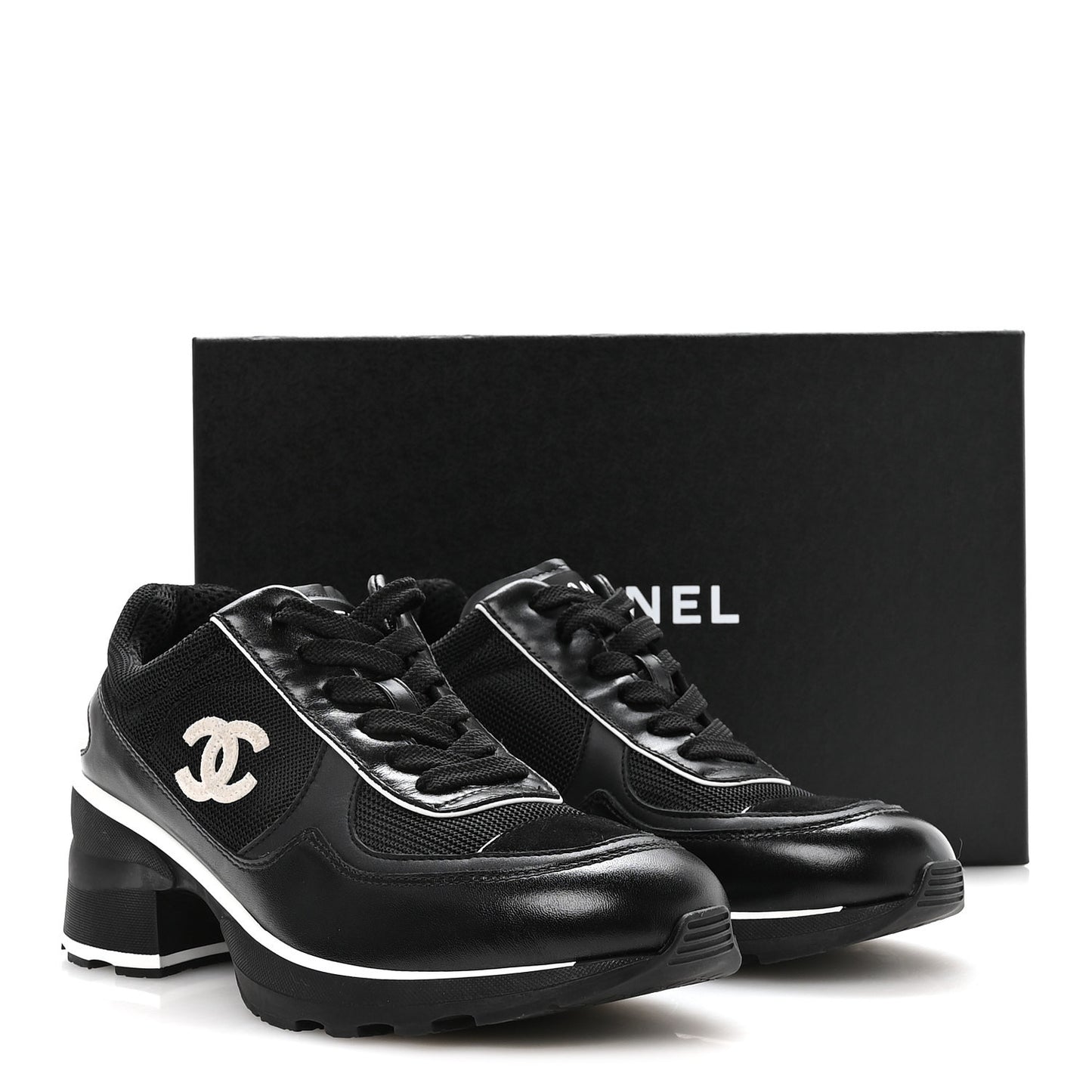 Mixed Fibers Suede Shiny Calfskin Womens CC Sneakers 39.5 Black