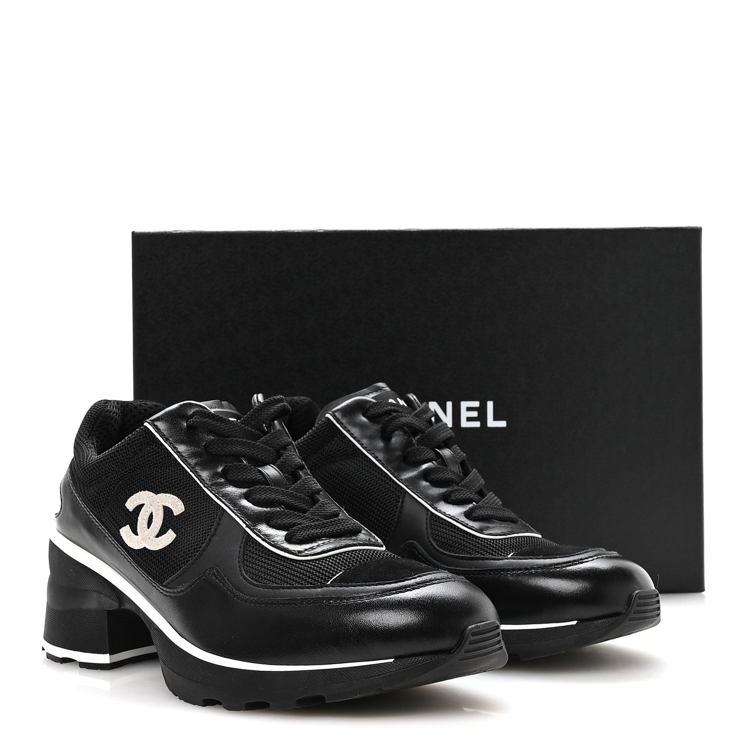 Chanel Mixed Fibers Suede Shiny Calfskin Womens CC Sneakers 39.5 Black 9 of 9
