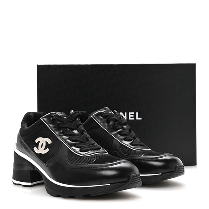Chanel Mixed Fibers Suede Shiny Calfskin Womens CC Sneakers 39.5 Black 9 of 9