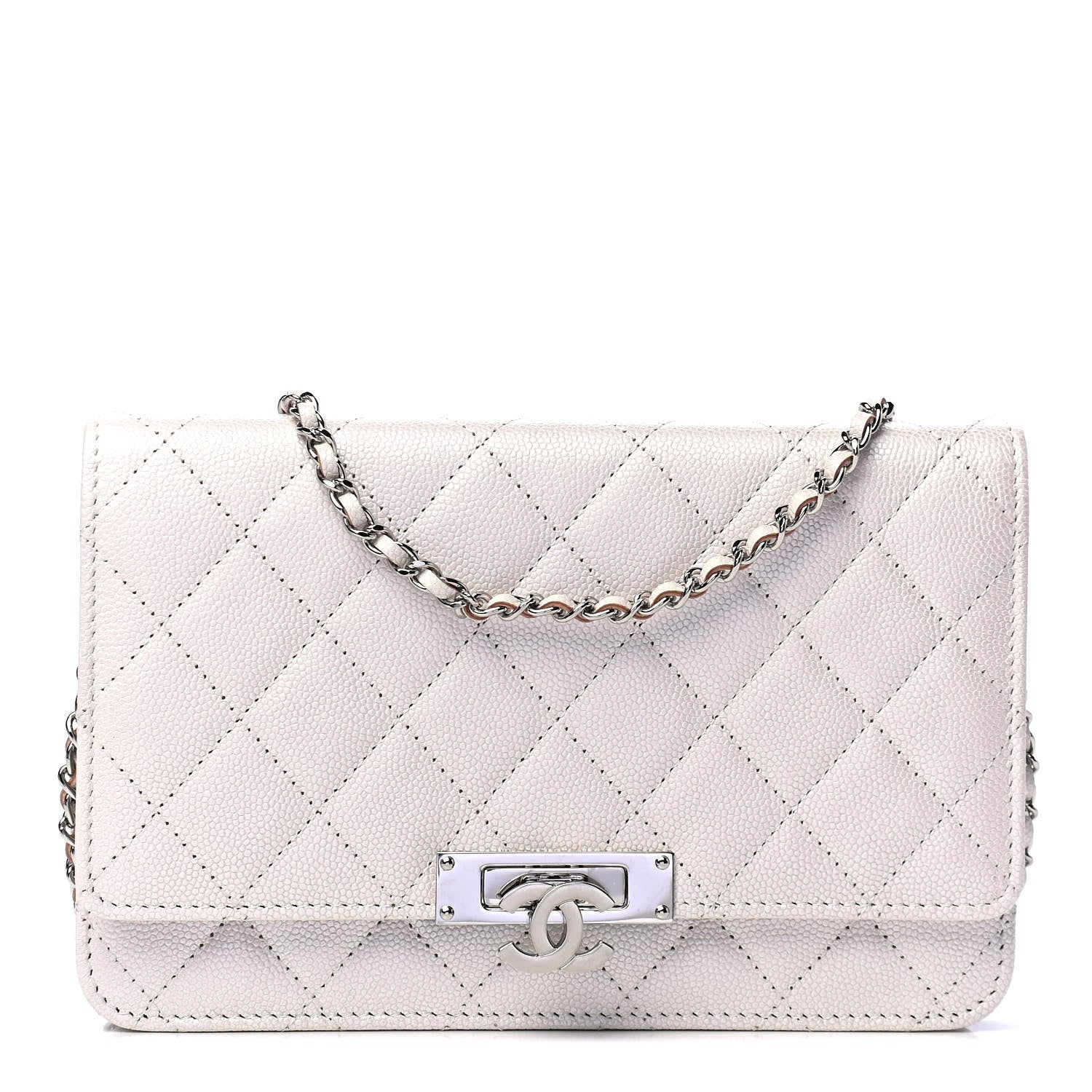 Chanel Iridescent Caviar Quilted Golden Class Wallet On Chain WOC White 1 of 4