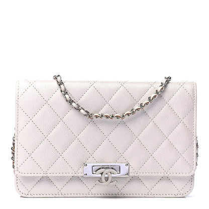 Chanel Iridescent Caviar Quilted Golden Class Wallet On Chain WOC White 1 of 4