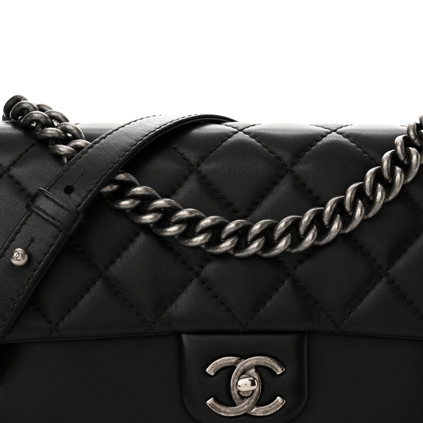 Calfskin Quilted Large Rock My Shoulder Flap Black