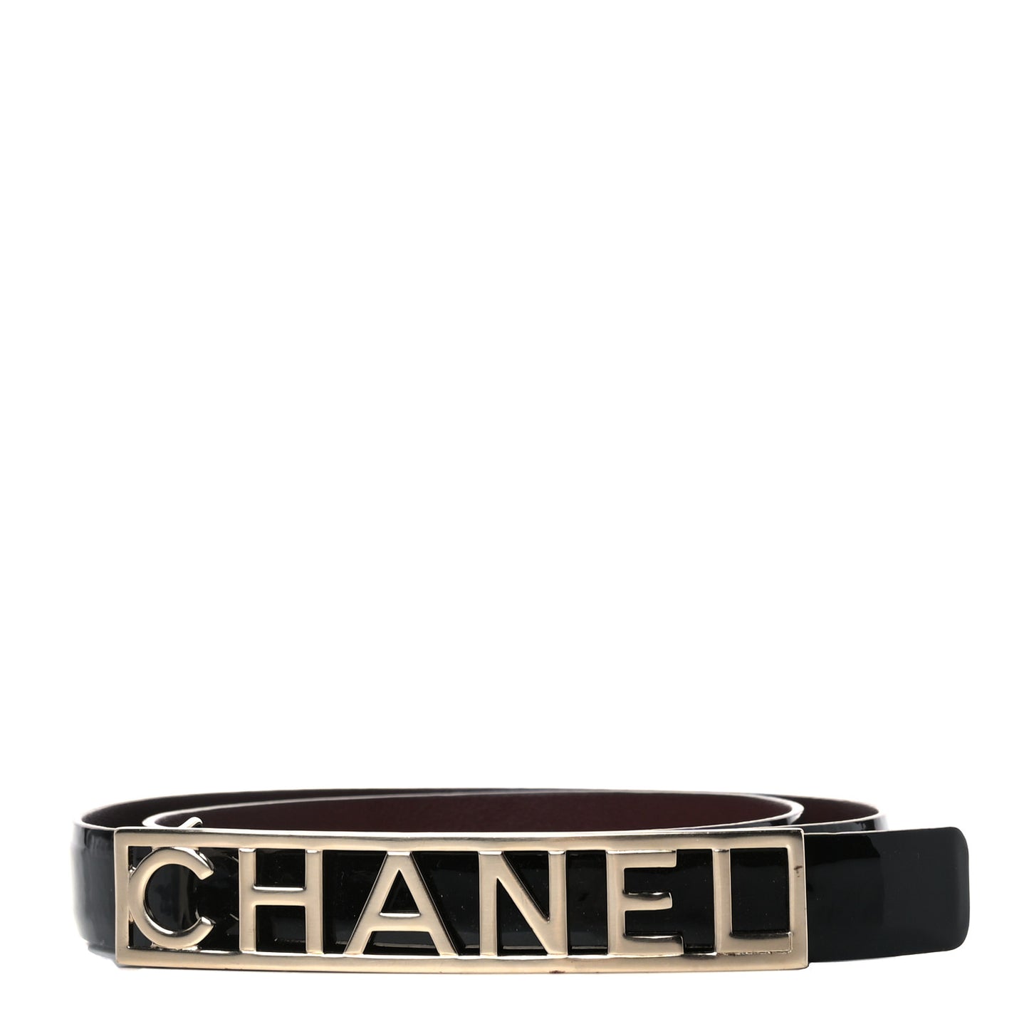 Patent Calfskin Logo Skinny Belt 75 30 Black