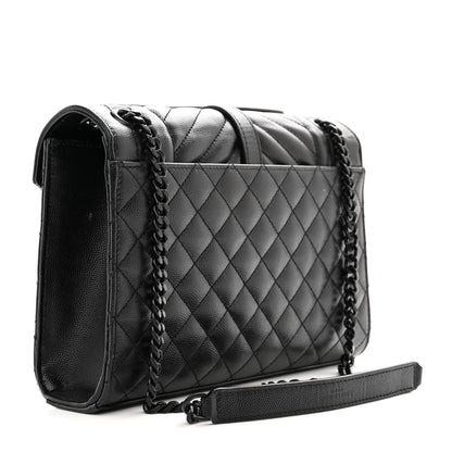 Saint Laurent Grain De Poudre Textured Mixed Matelasse Triquilt Medium Monogram Monochrome Satchel Black 3 of 11