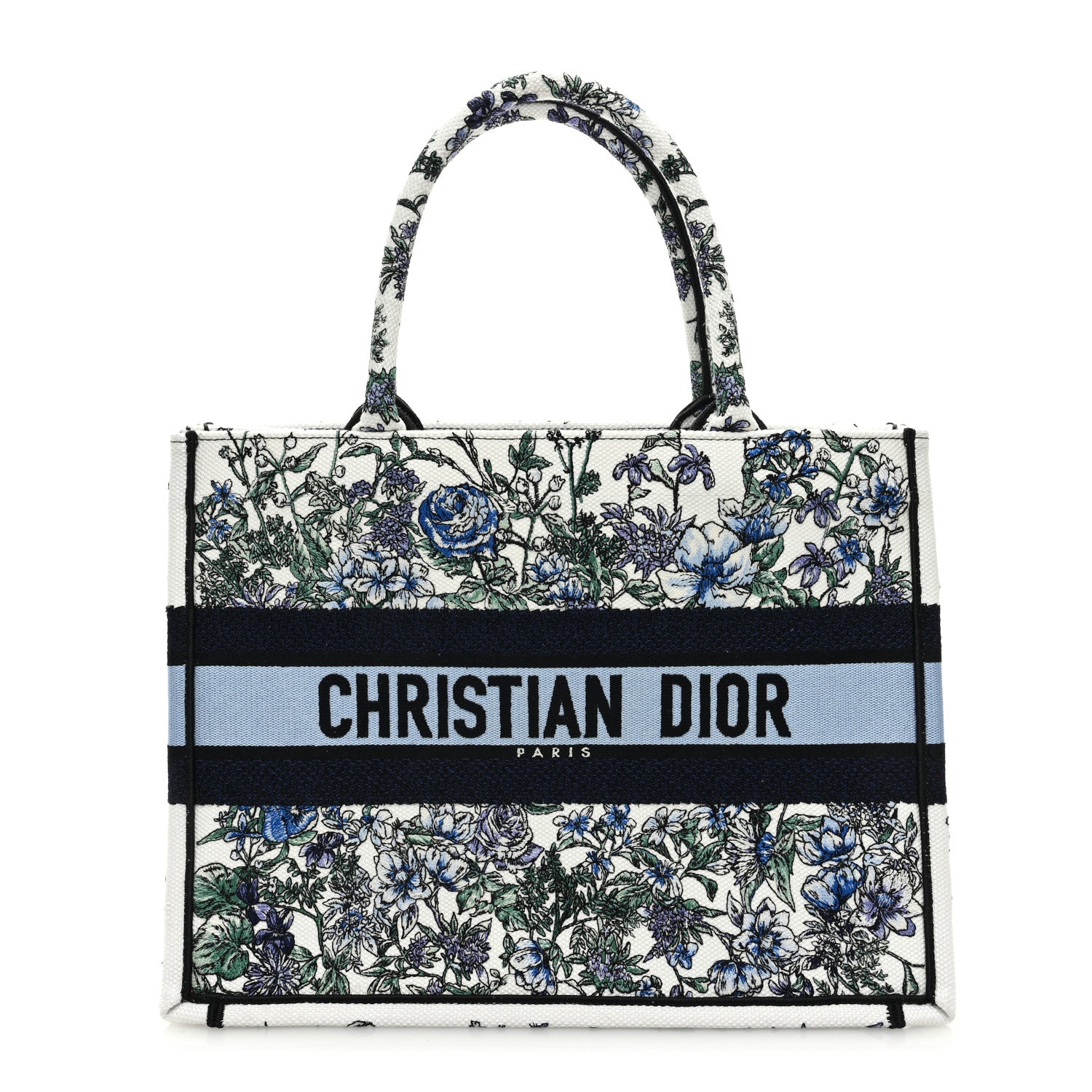 Christian Dior Canvas Embroidered Medium Flowers Book Tote Blue 1 of 8