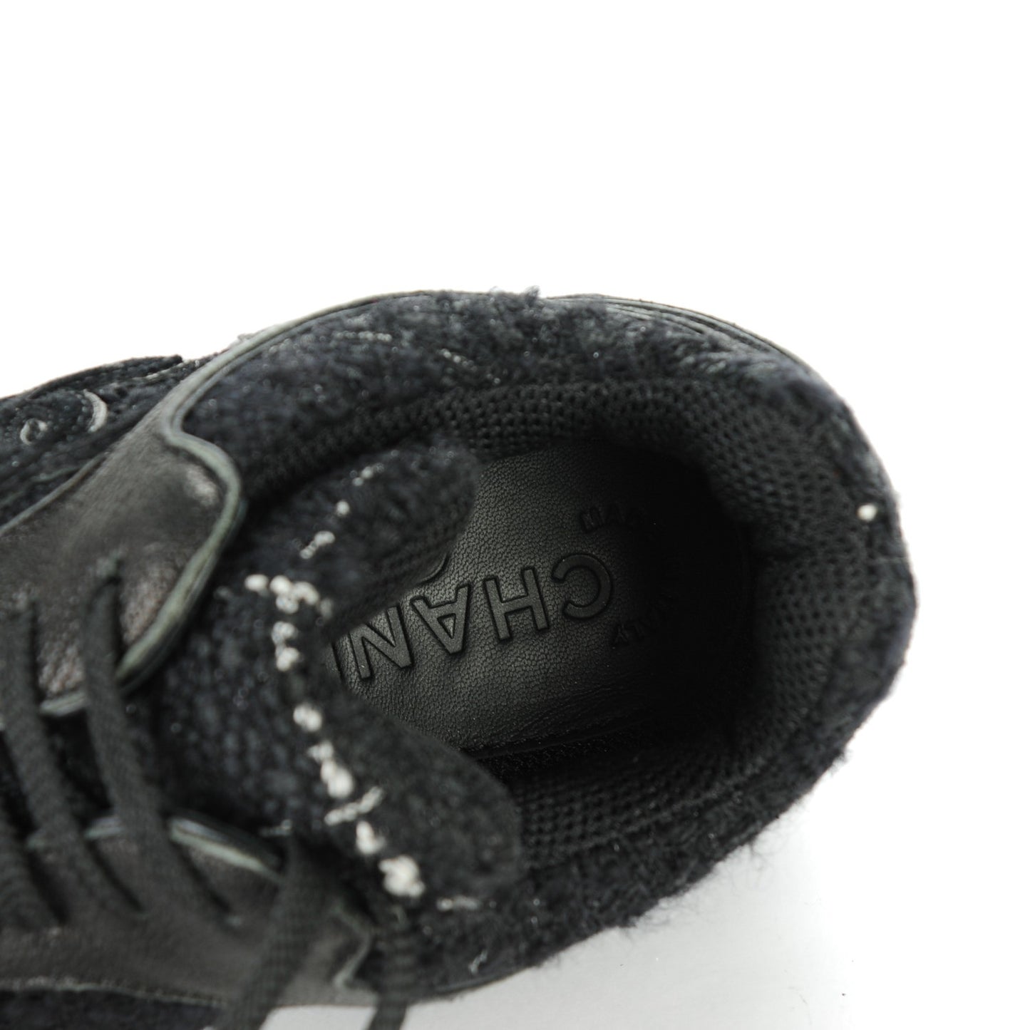 Suede Tweed Goatskin CC Sneakers 34.5 Black