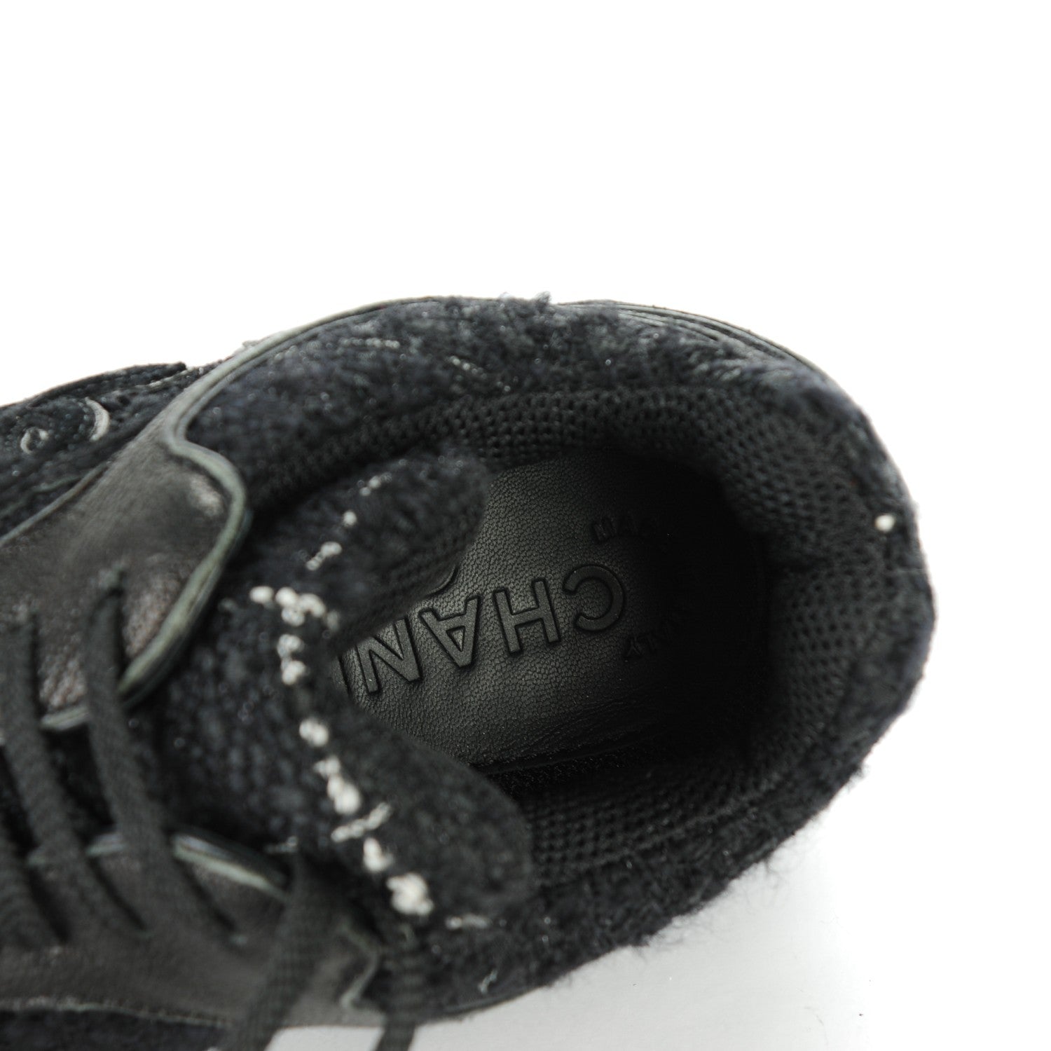 Chanel Suede Tweed Goatskin CC Sneakers 34.5 Black 7 of 8