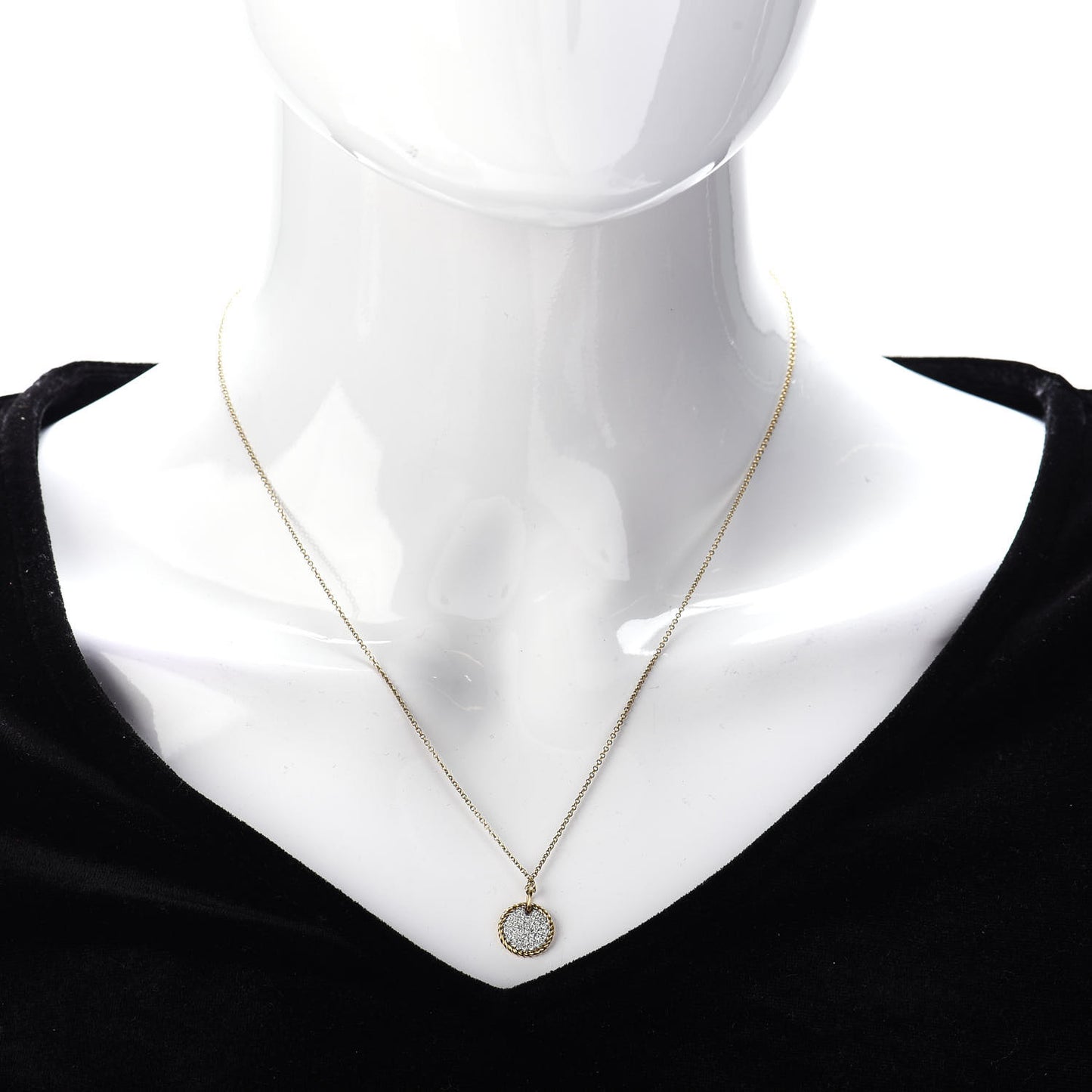18K Yellow Gold Diamond Cable Collectibles Pave Charm Pendant Necklace