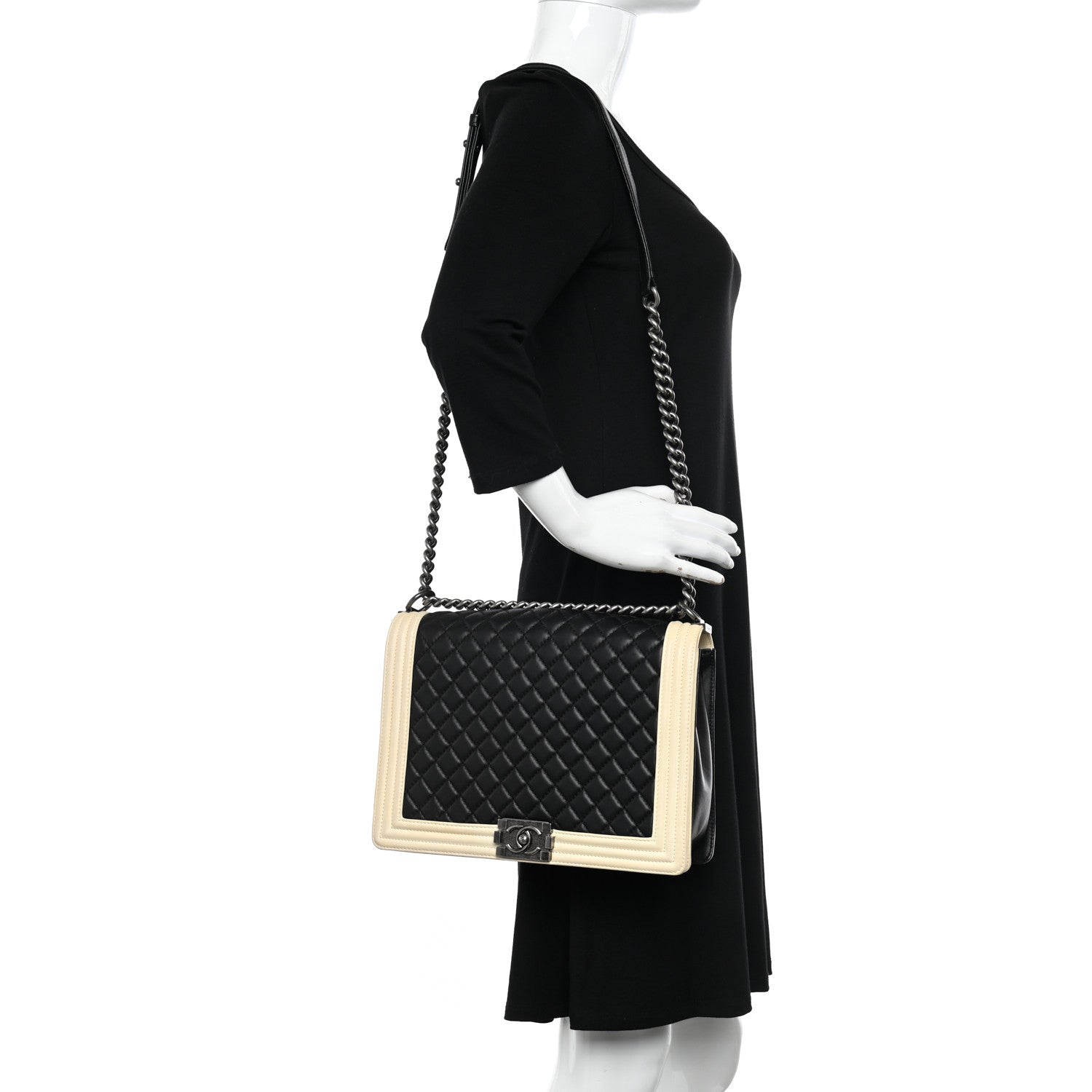 Chanel Lambskin Quilted Large Boy Flap Black White 2 of 11