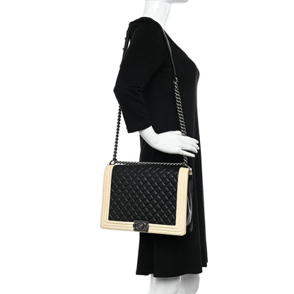 Chanel Lambskin Quilted Large Boy Flap Black White 2 of 11