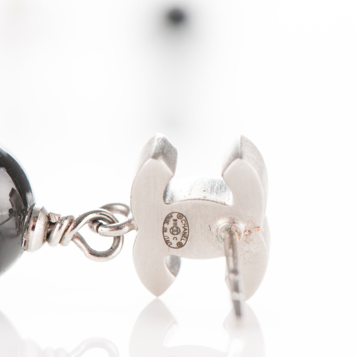 Enamel Resin CC Drop Earrings Black White