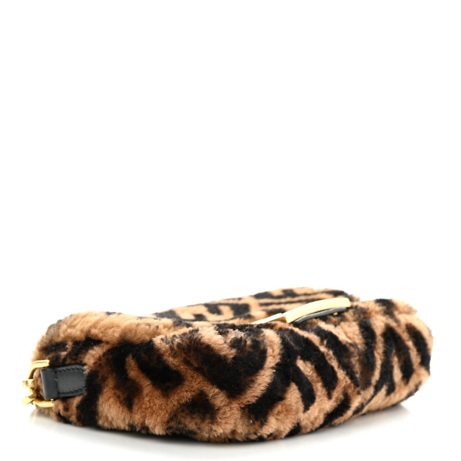 Fendi Shearling Vitello Dolce Macro FF 1974 Mini Baguette Tobacco Black 4 of 11