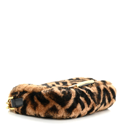 Fendi Shearling Vitello Dolce Macro FF 1974 Mini Baguette Tobacco Black 4 of 11