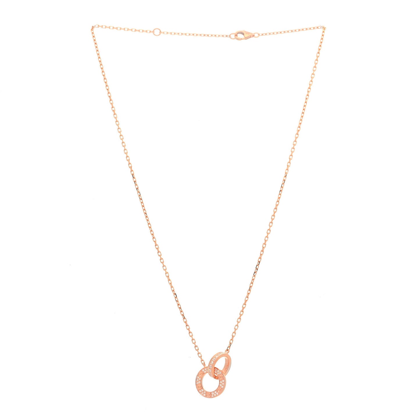 18K Pink Gold Diamond Interlocking LOVE Paved Necklace