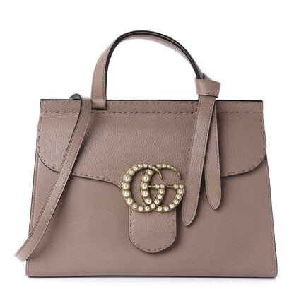 Gucci Calfskin Small Pearly GG Marmont Top Handle Bag Porcelain Rose 1 of 11
