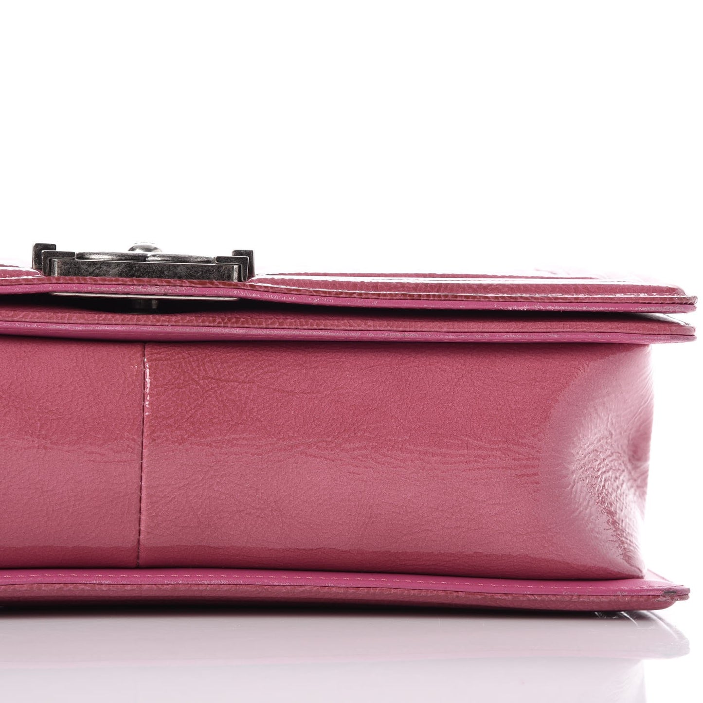 Distressed Patent Quilted New Medium Boy Flap Pink
