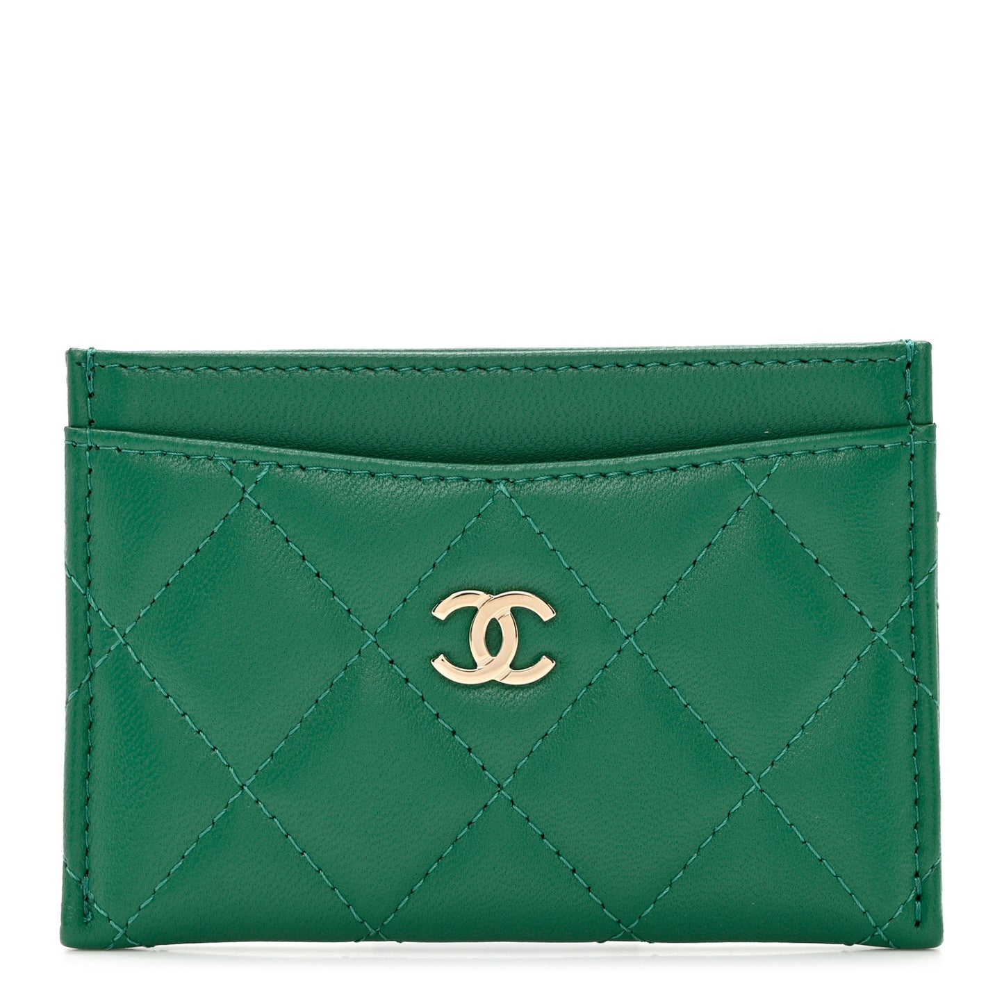 Lambskin Quilted Card Holder Green