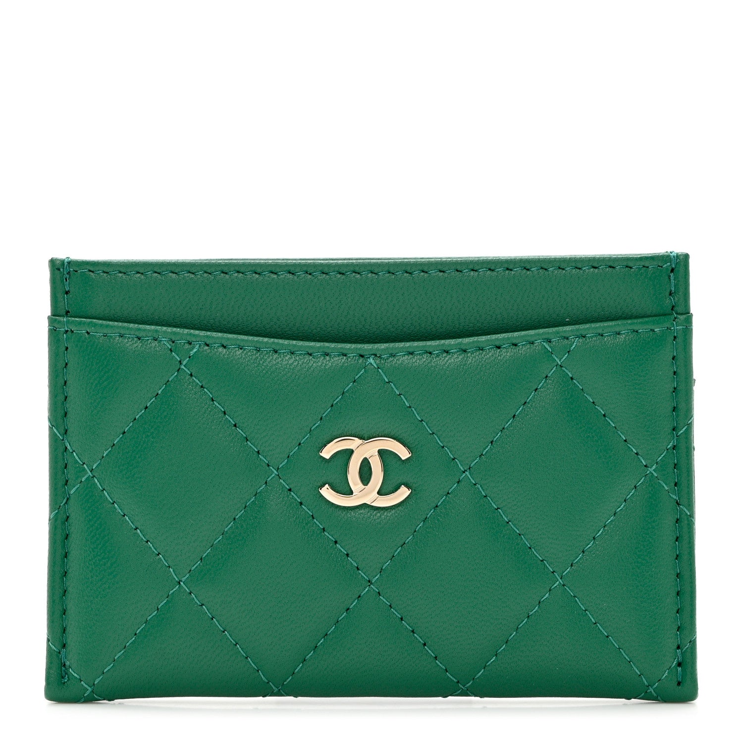 Chanel Lambskin Quilted Card Holder Green 1 of 8