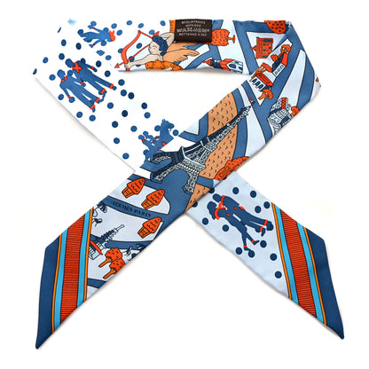 Hermes Silk Les Nouveaux Amoureux de Paris Twilly Ciel Blue Jean Orange 1 of 4