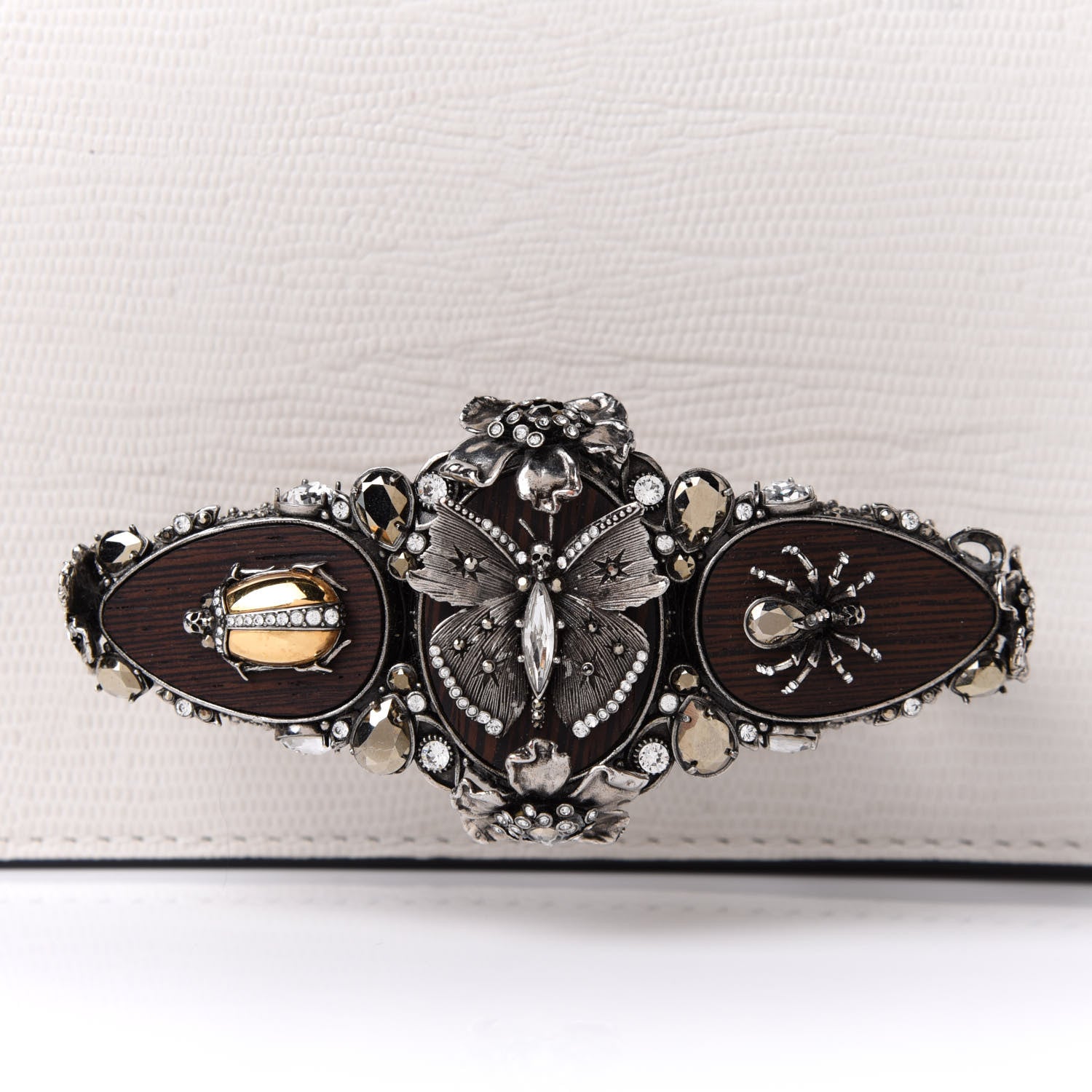 Alexander McQueen Lizard Embossed Calfskin Butterfly Knuckle Crossbody White 9 of 12