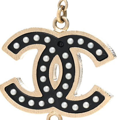 Chanel Pearl Beaded Crystal CC Long Necklace Black Silver 6 of 7