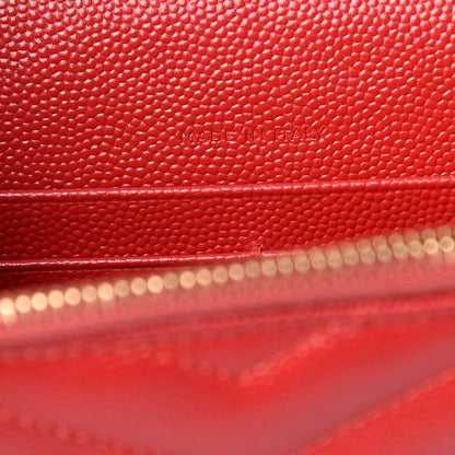 Saint Laurent Grain De Poudre Matelasse Chevron Monogram Envelope Chain Wallet New Red 7 of 12