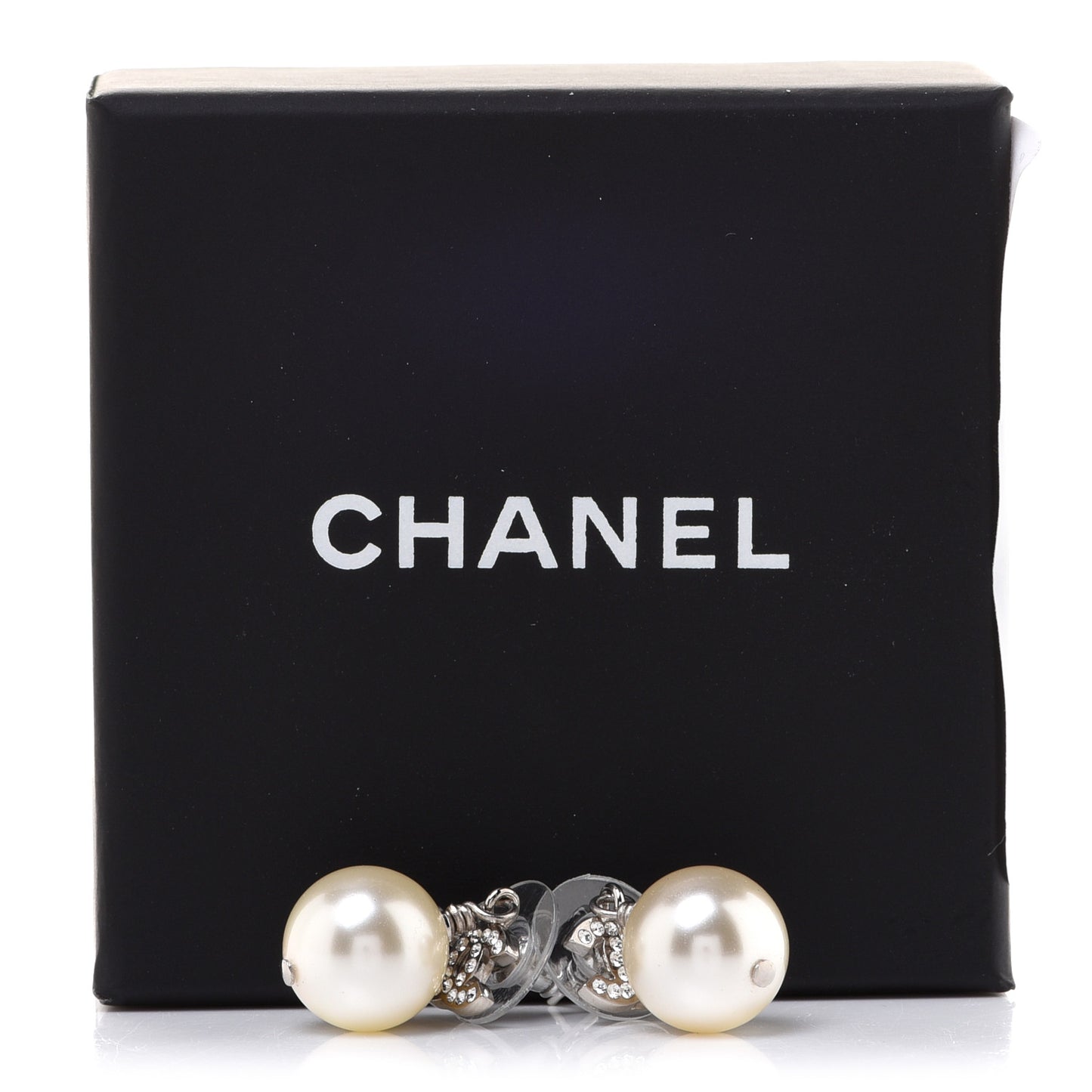 Crystal Pearl CC Drop Earrings Silver