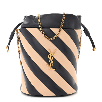 Saint Laurent Lambskin Striped Drawstring Bag Black Beige 1 of 10