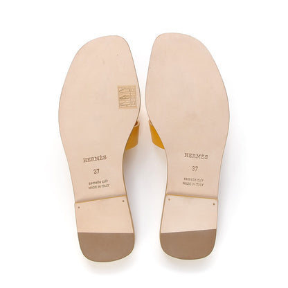 Hermes Calfskin Oran Sandals 37 Ocre Jaune 6 of 10