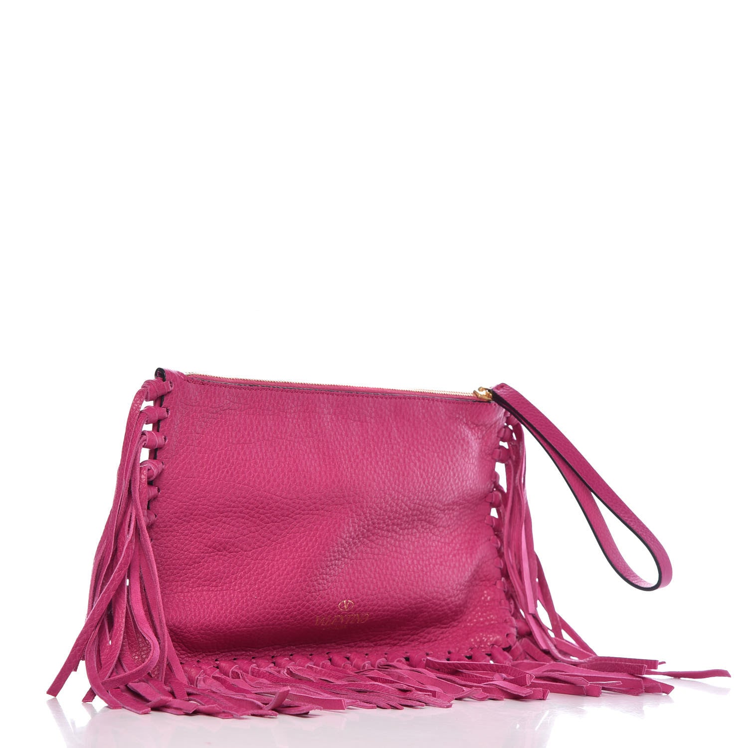 Valentino Garavani Grained Calfskin Rockee Fringe Clutch Fuxia 3 of 8