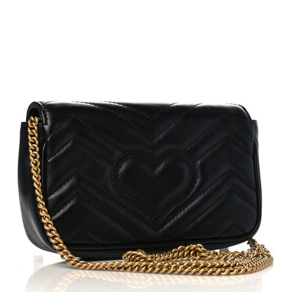 Gucci Calfskin Matelasse Super Mini GG Marmont Shoulder Bag Black 3 of 6